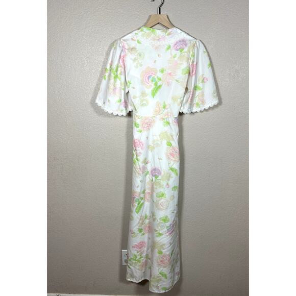 Vintage Christian Dior Lingerie PInk Green Floral Lace Robe Wrap Size Small - Picture 8 of 10
